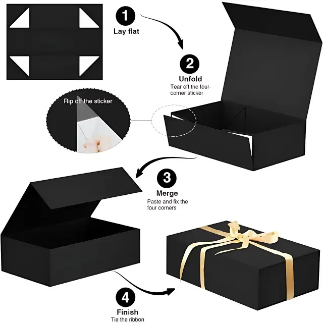 Big Black Gift Box with Foldable Lid – Oversized Rigid Packaging for Products & Gifts | Richpack - black gift 3