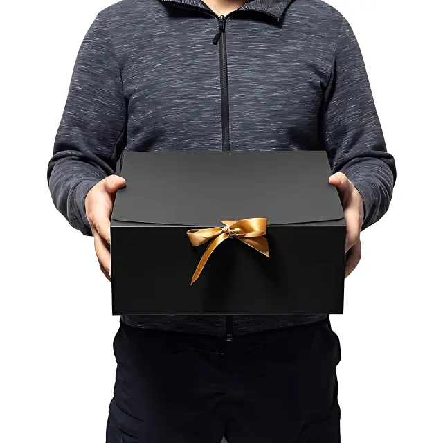Big Black Gift Box with Foldable Lid – Oversized Rigid Packaging for Products & Gifts | Richpack - black gift box with lids 4