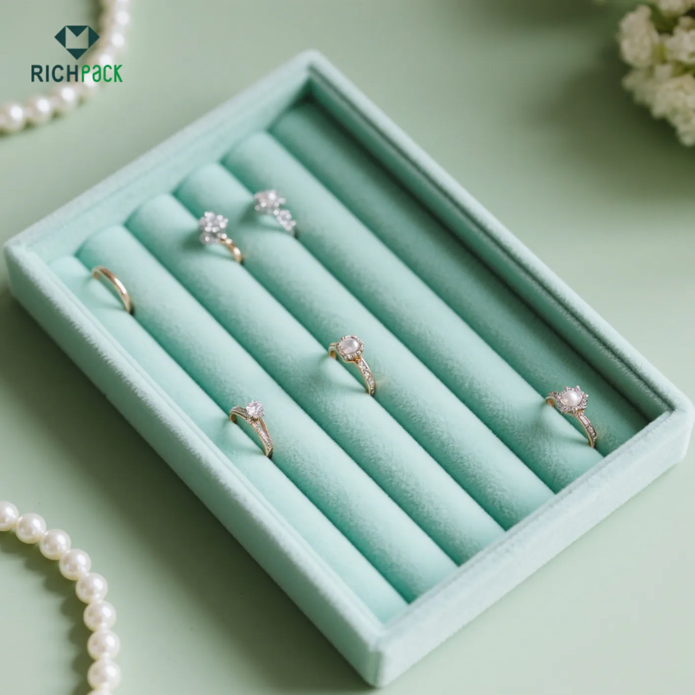 green jewelry tray velvet lining 002