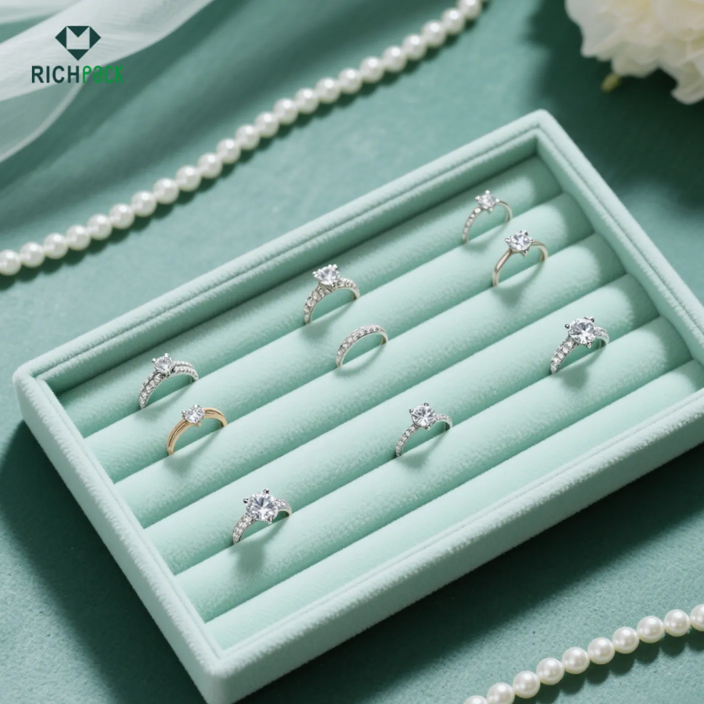 green jewelry tray velvet lining 004