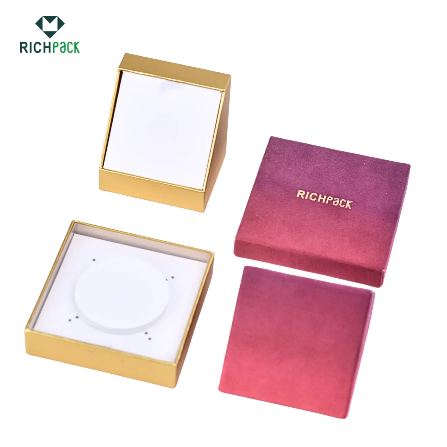 lid and base necklace jewelry box with custom material 004