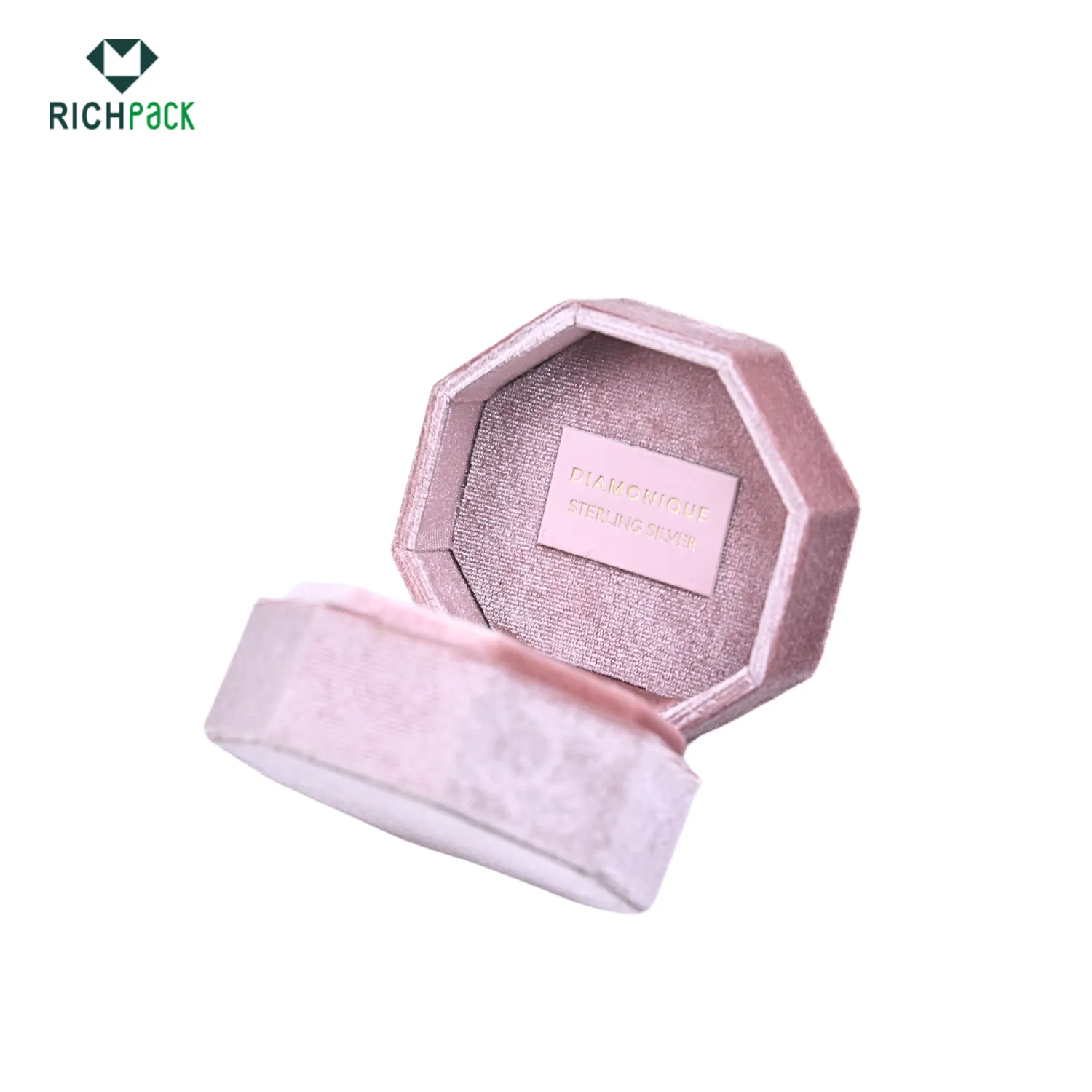 octagonal velvet necklace box pink 001