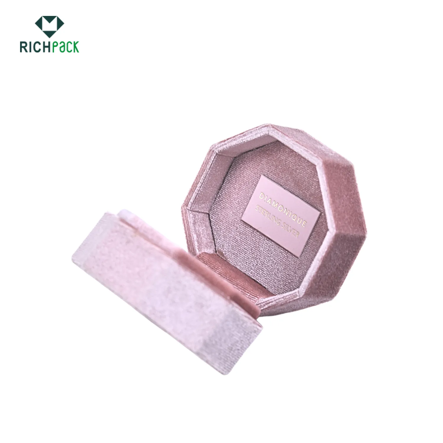 octagonal velvet necklace box pink 003