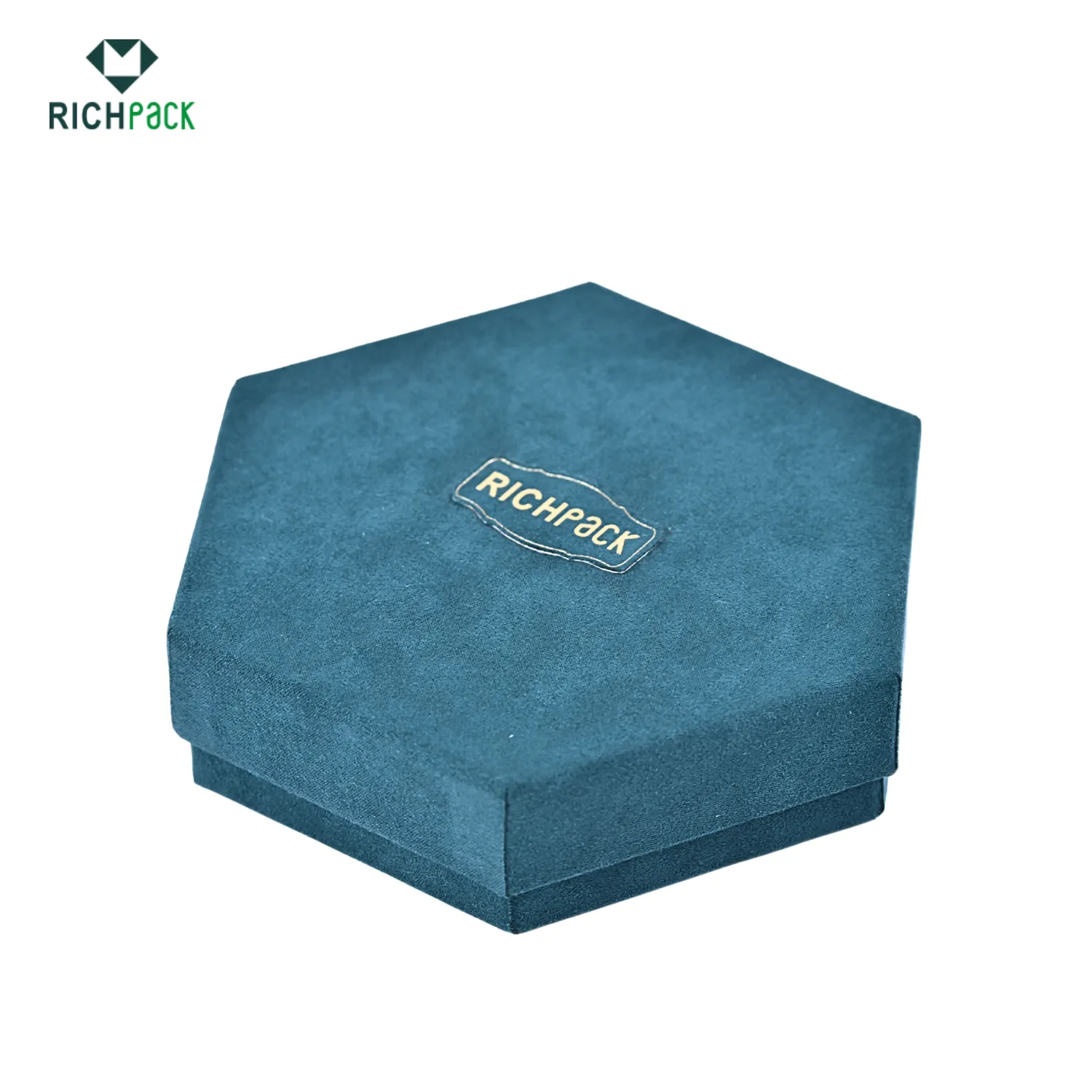 pentagonal green faux velvet jewelry box 001