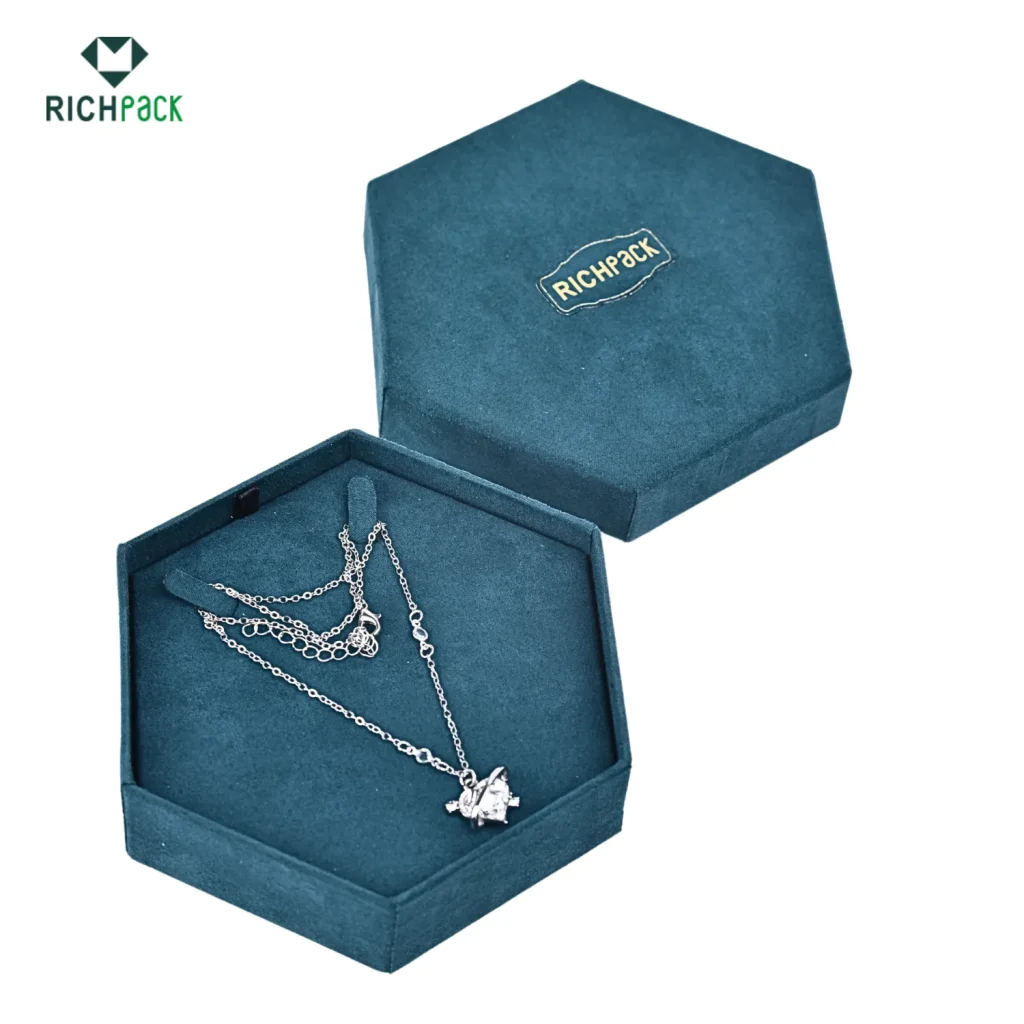 pentagonal green faux velvet jewelry box 002
