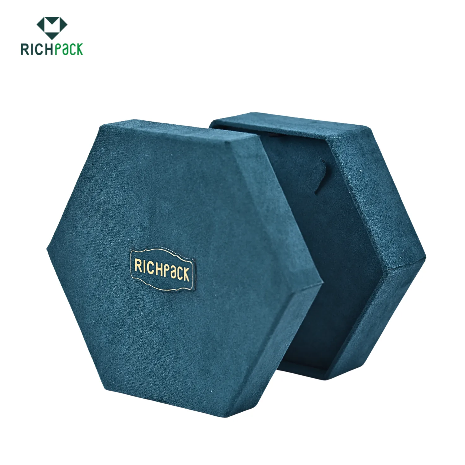pentagonal green faux velvet jewelry box 003