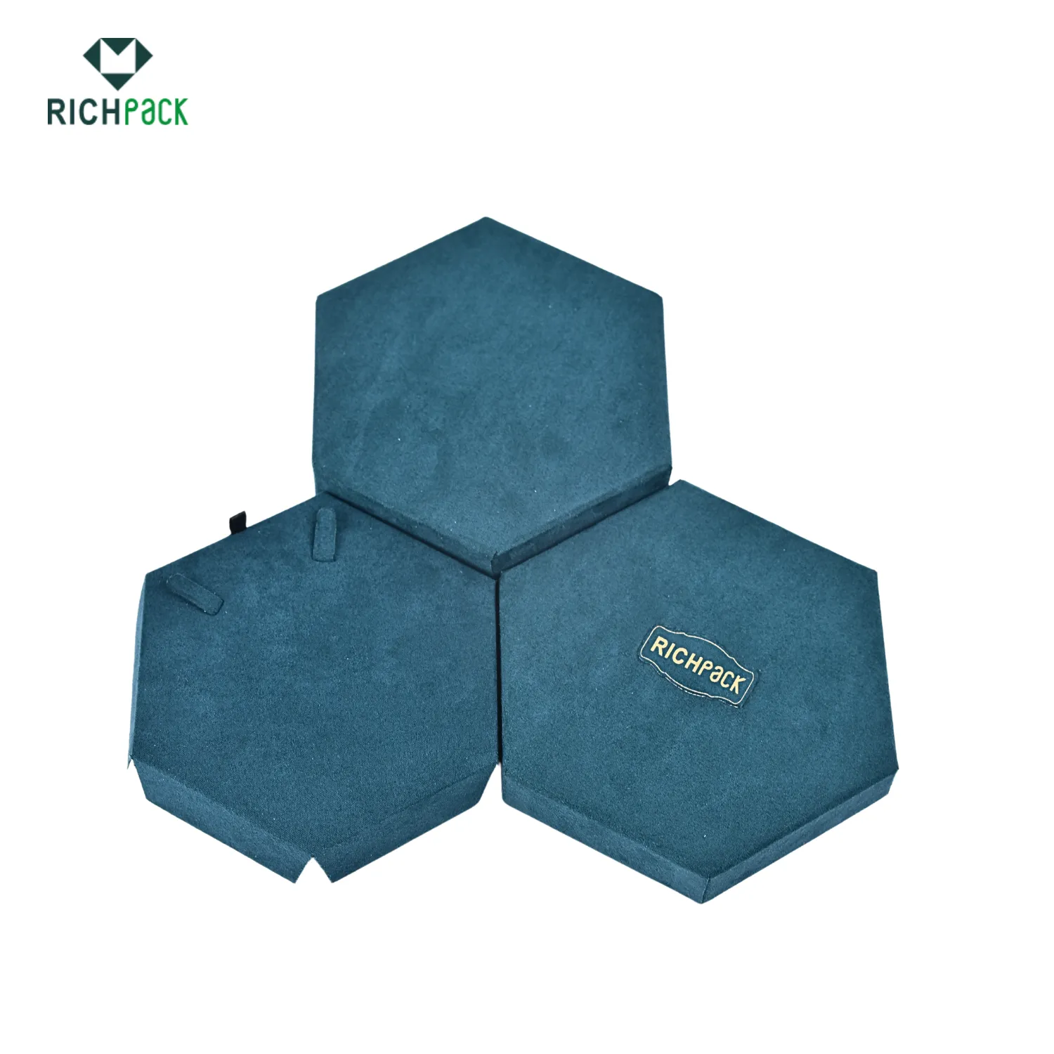 pentagonal green faux velvet jewelry box 005