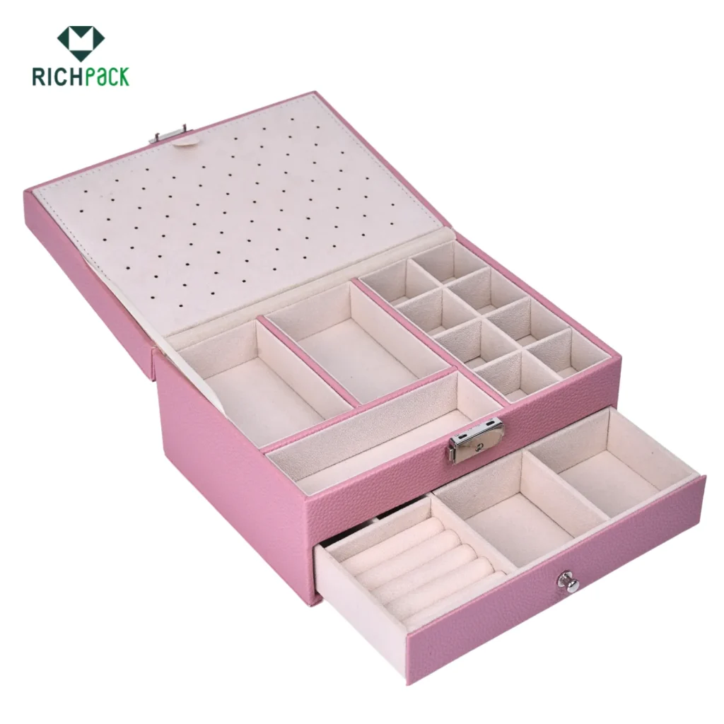 pink leather jewelry box silver 003