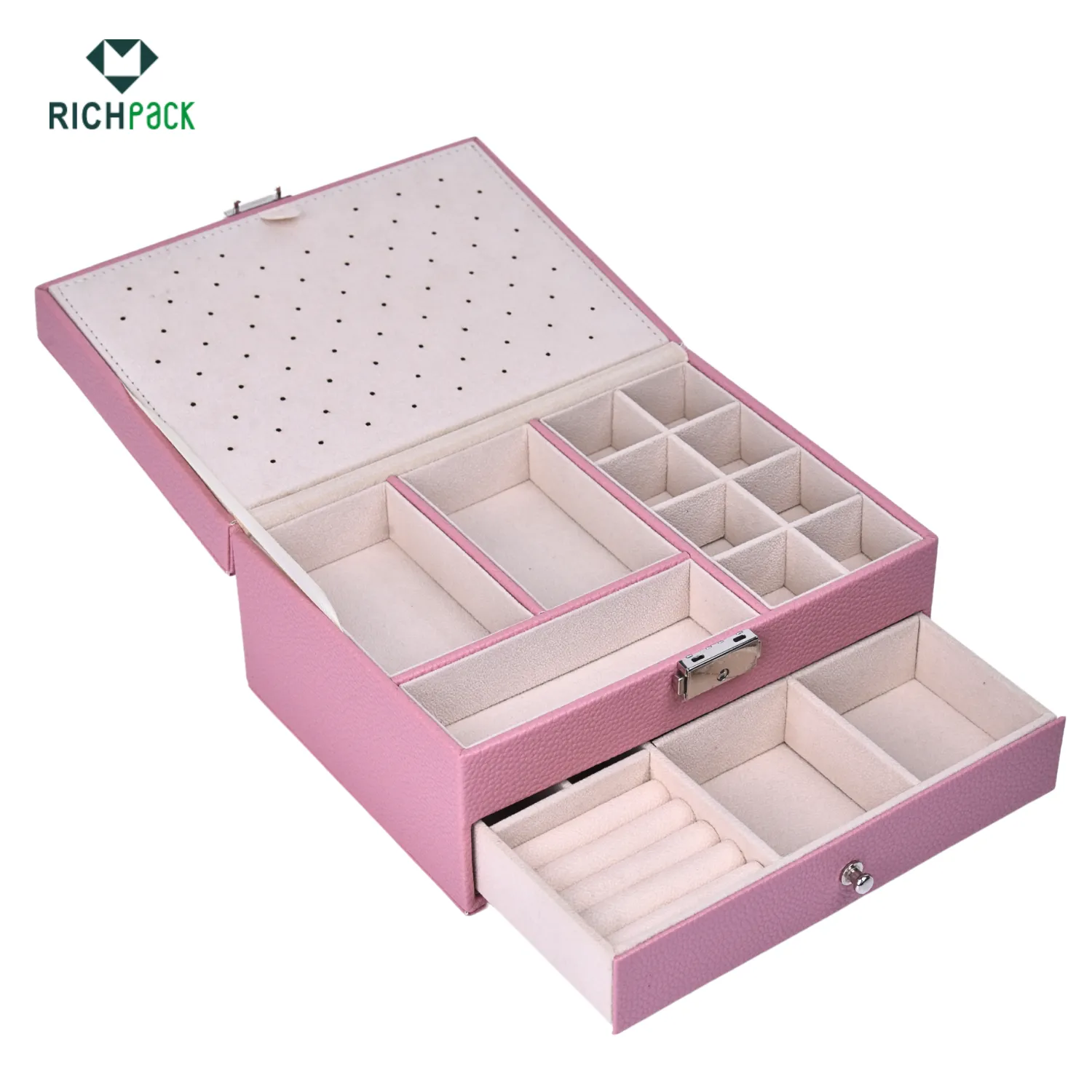 pink leather jewelry box silver 003