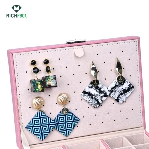 pink leather jewelry box with handle 002