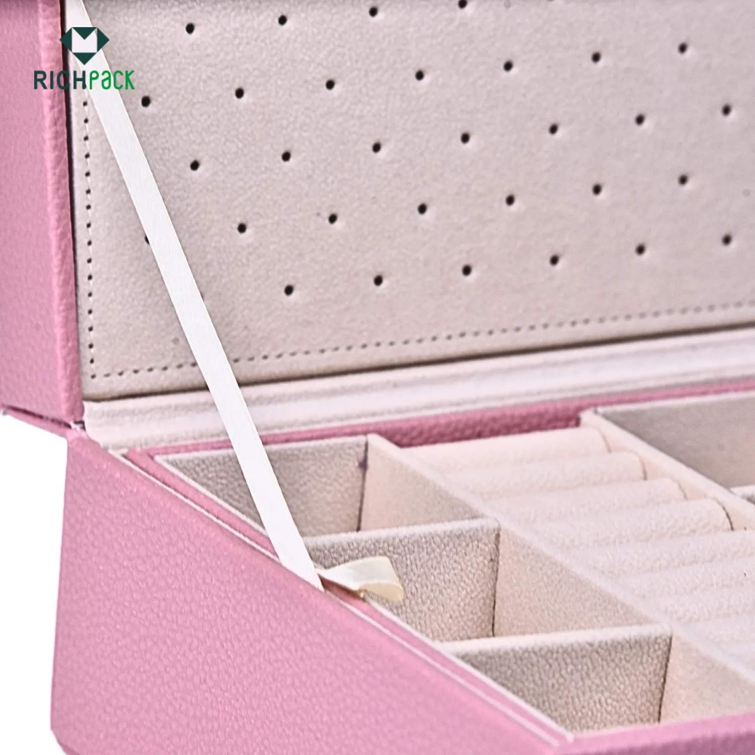 pink leather jewelry box with handle 003