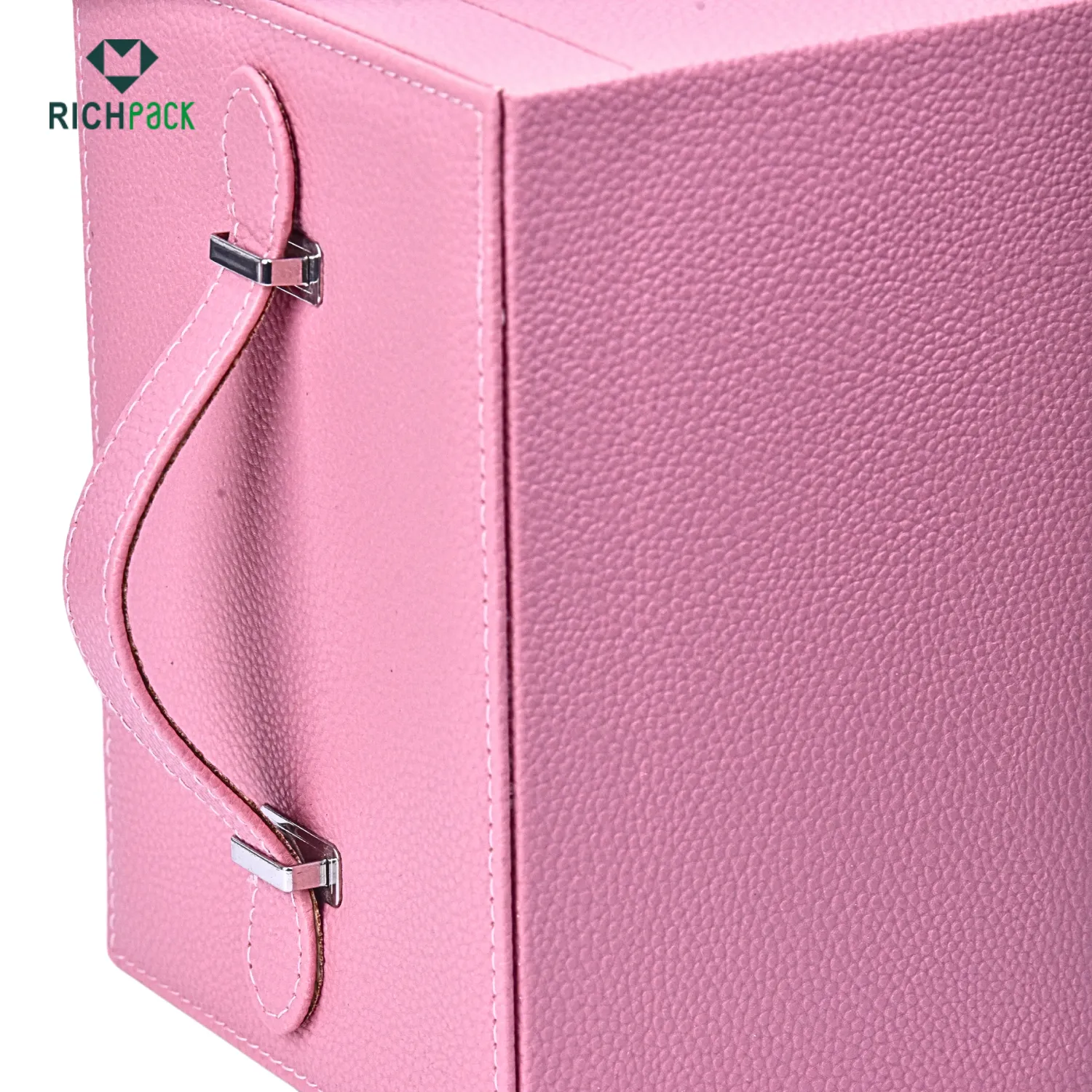 pink leather jewelry box with handle 004