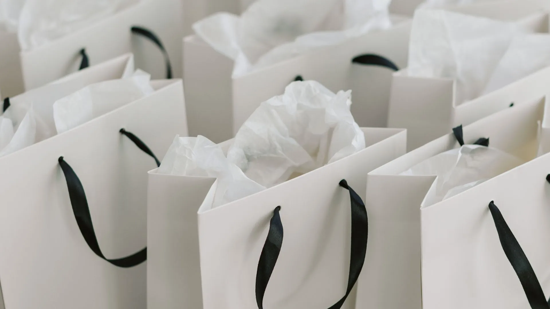 white paper bag with black handle