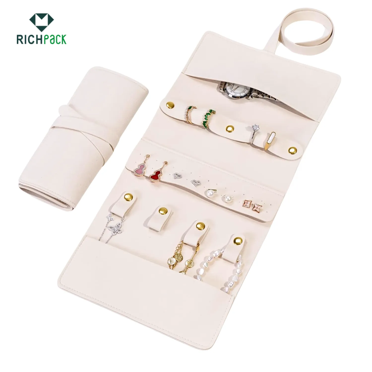 white roll up jewelry bag 001