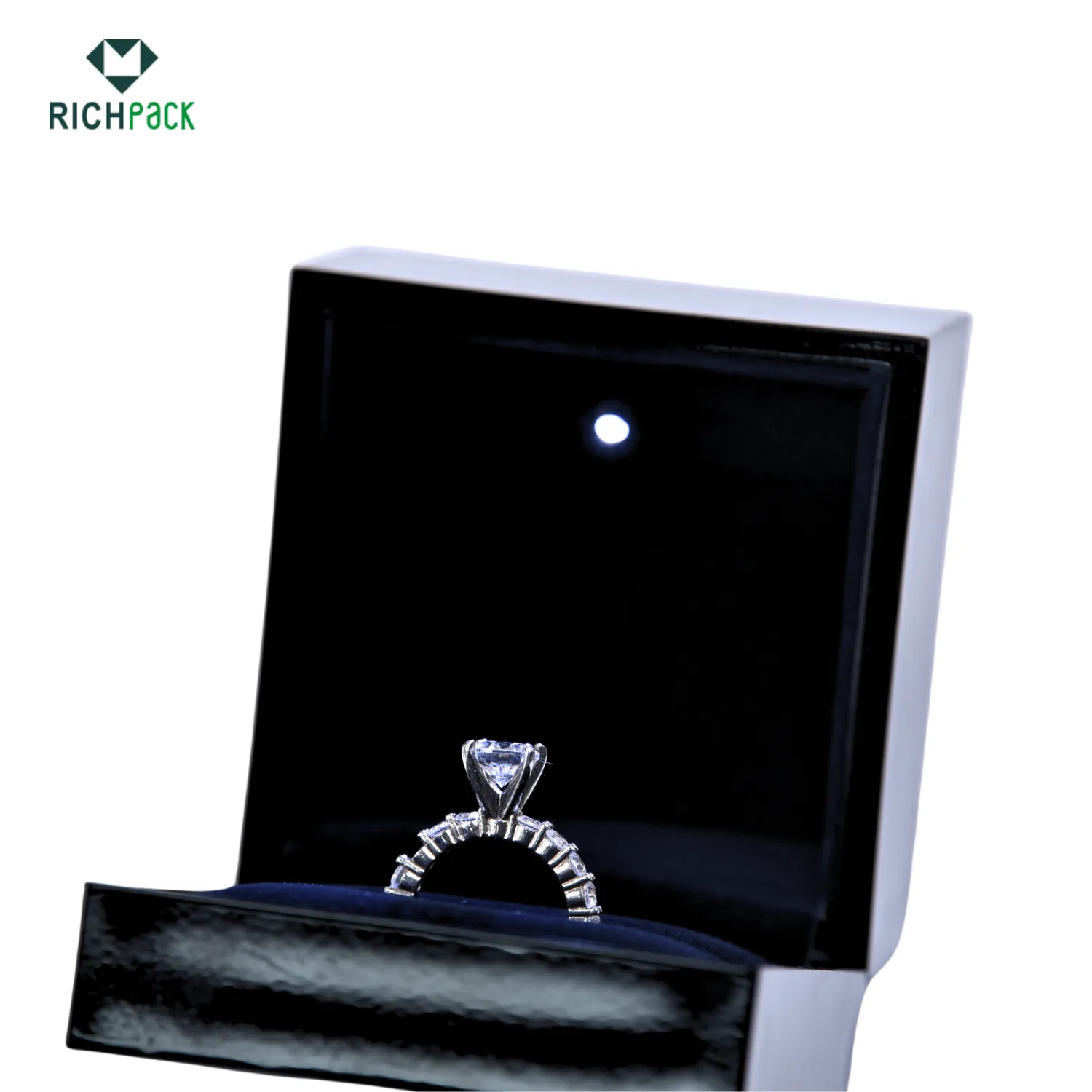 Custom LED Light Wood Ring Box Walnut