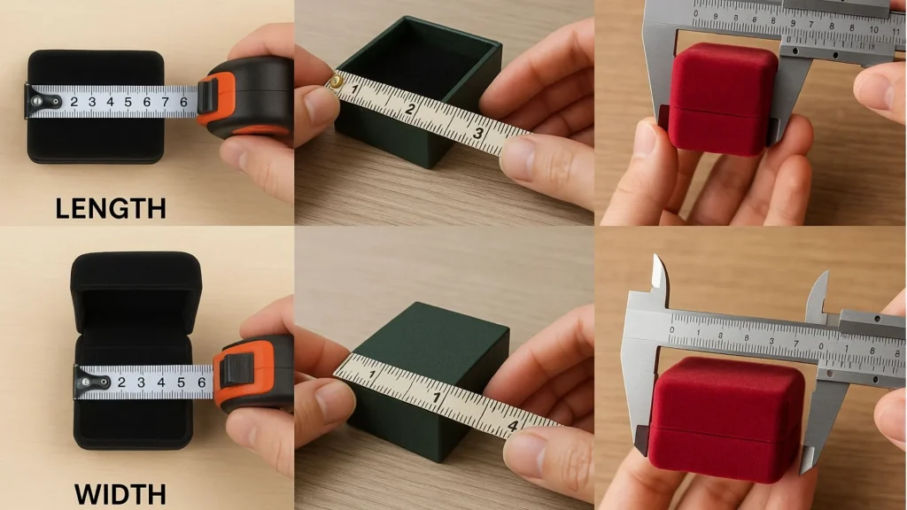 the process of measuring jewelry box