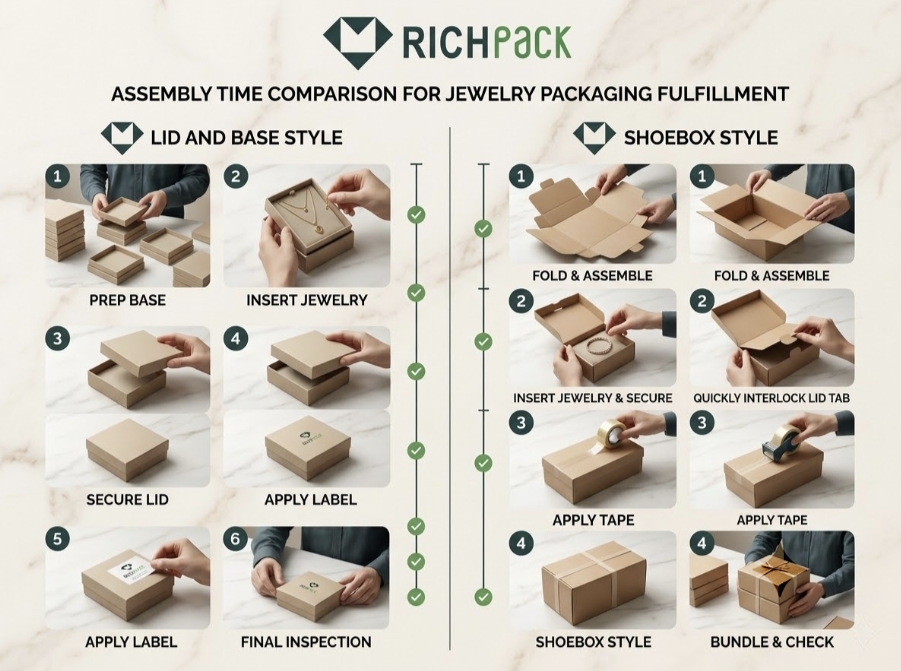Lid and Base vs. Shoebox Style: What's the Difference for Jewelry Packaging - How Much Assembly Time Can Shoebox Style Save