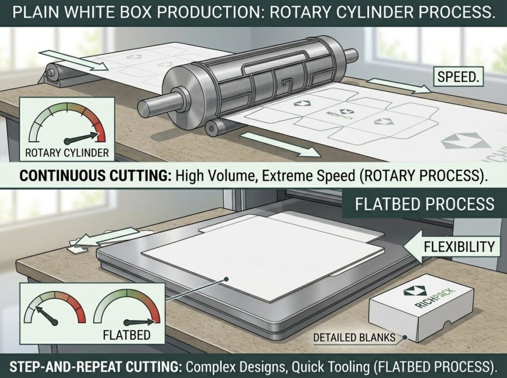 How Die-Cutting Shapes Your Plain White Box - Use Rotary for Volume