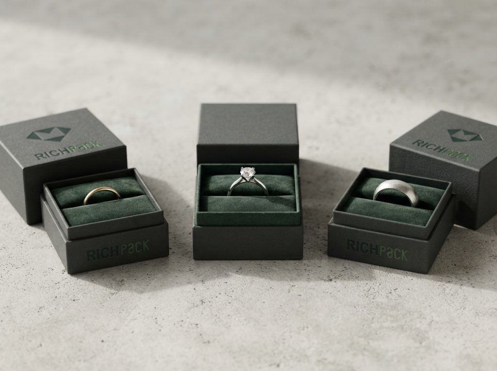 Custom ring box insert variants matching low-profile, raised-stone, and wide-band rings