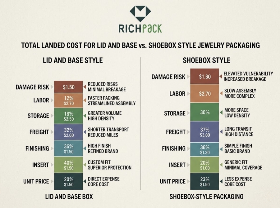 Lid and Base vs. Shoebox Style: What's the Difference for Jewelry Packaging - Which Box Style Is More Cost Effective for Shipping and Storage