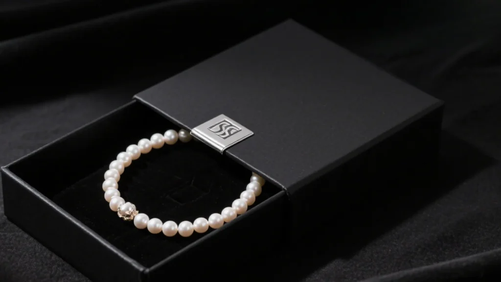 black jewelry box with pearl