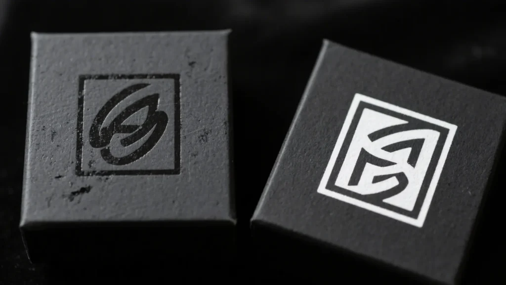 black jewelry boxes with geometric logos
