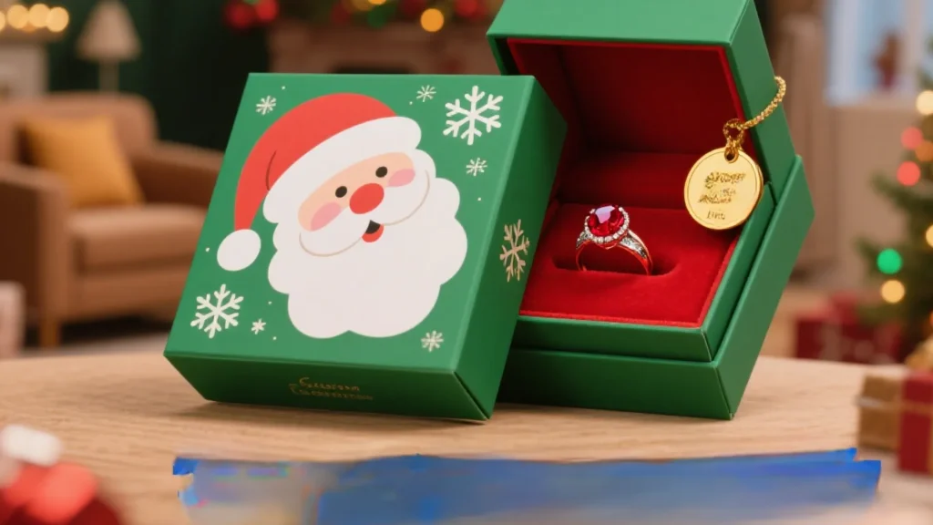 christmas themed jewelry box with santa design