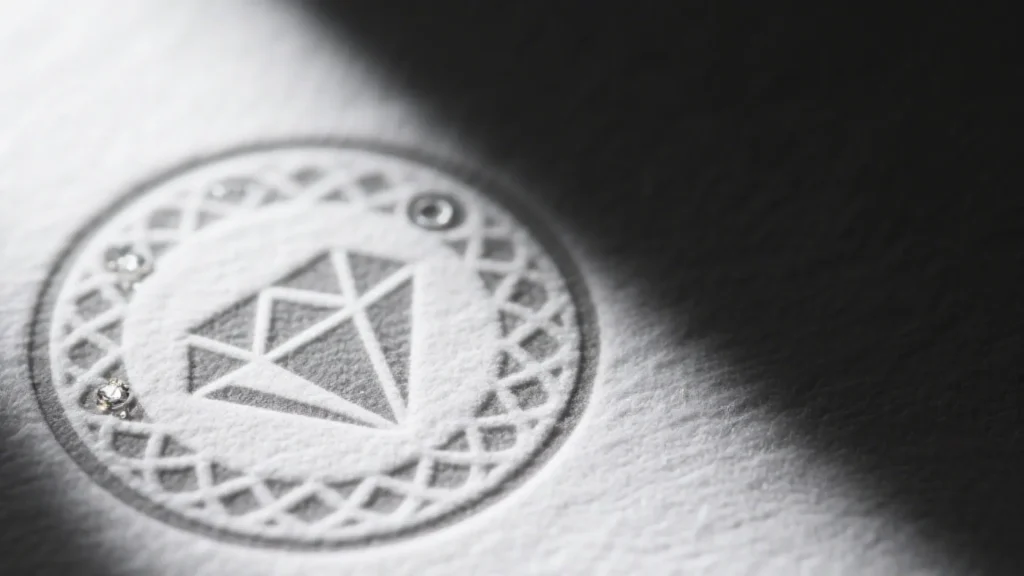 close up of jewelry box diamond logo