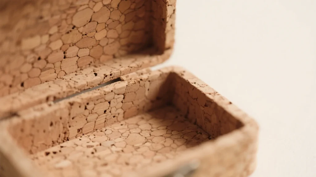 empty cork jewelry box interior shot