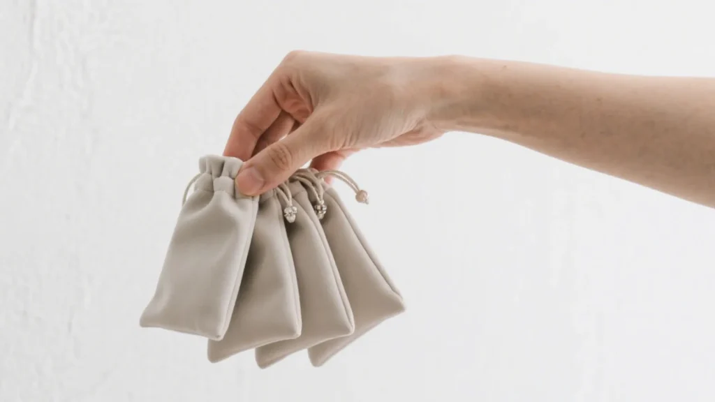 hand holding multiple mini jewelry pouches