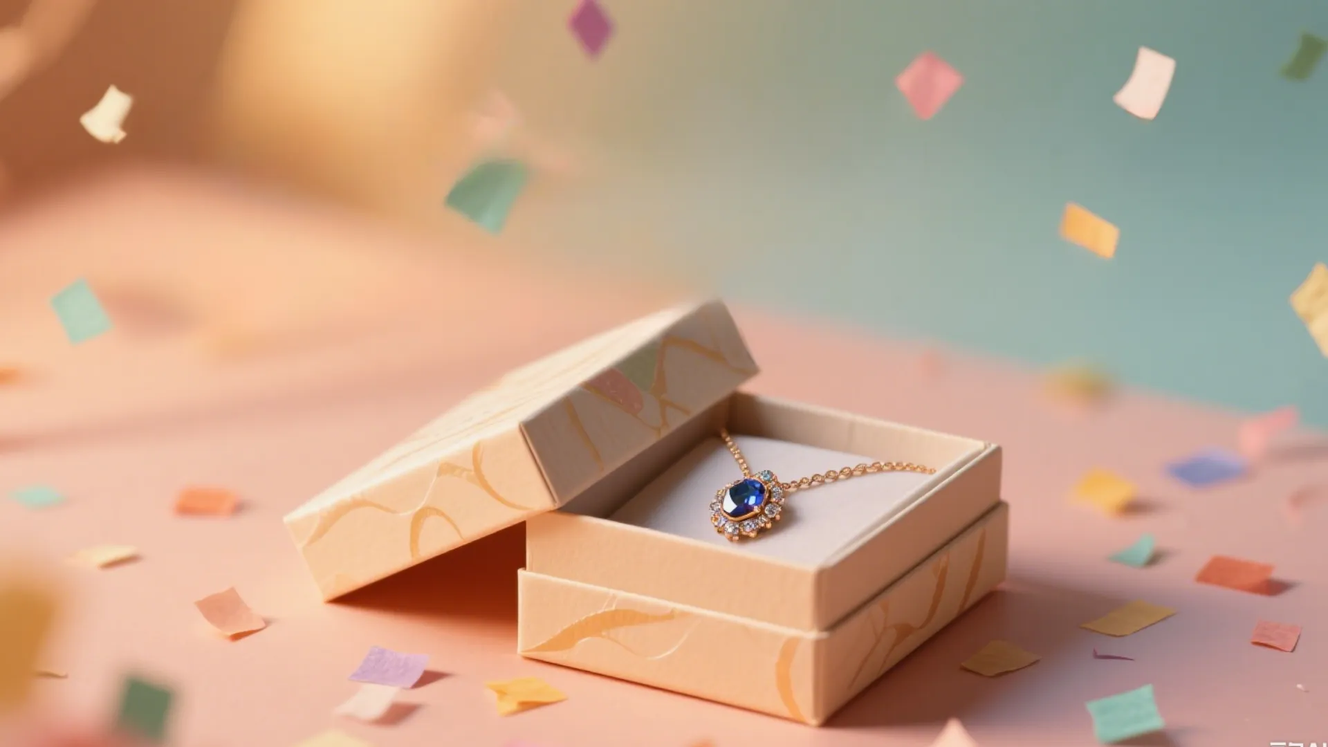 open jewelry box with confetti surroundings