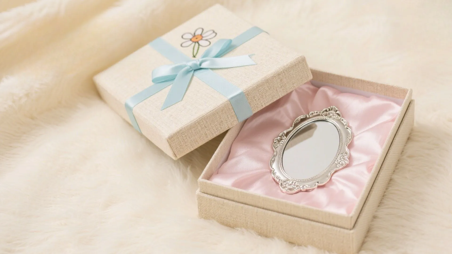 pastel jewelry box open with mirror