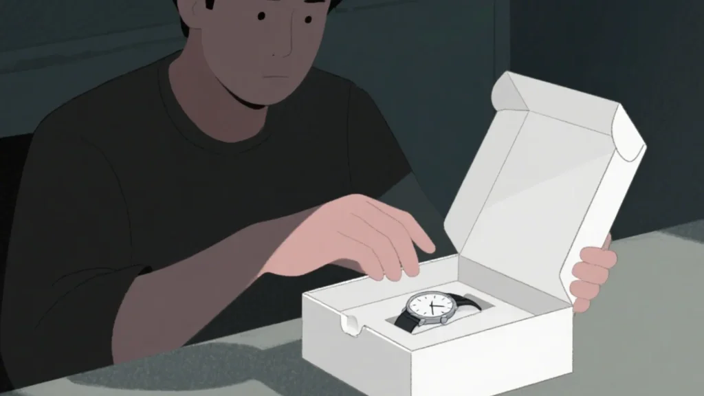 person unboxing jewelry box illustration