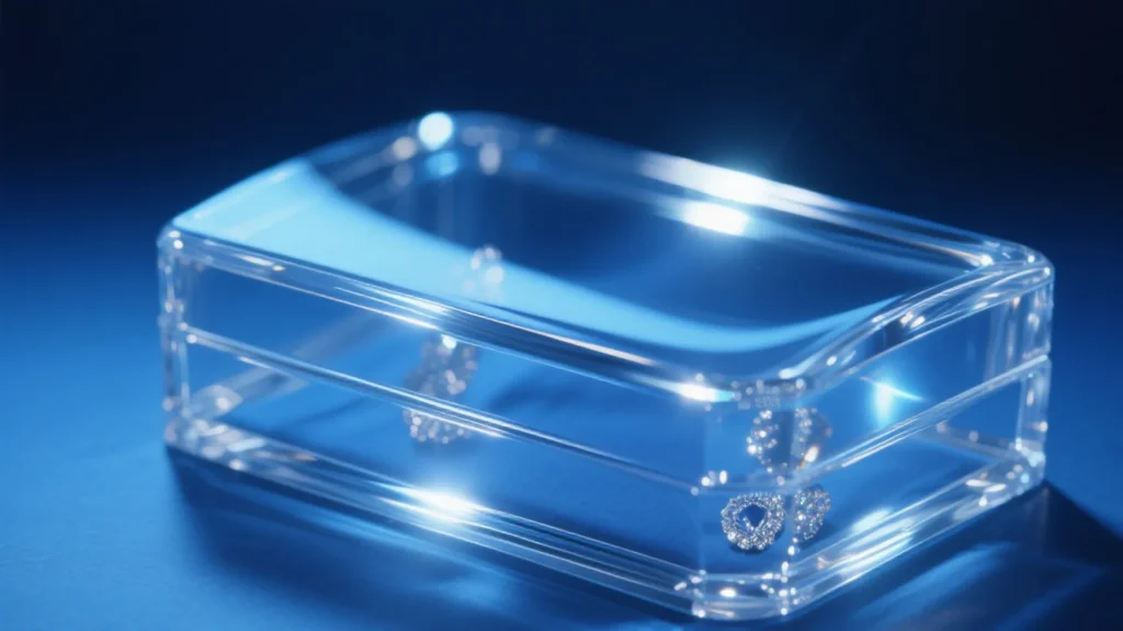 transparent blue jewelry box with lights