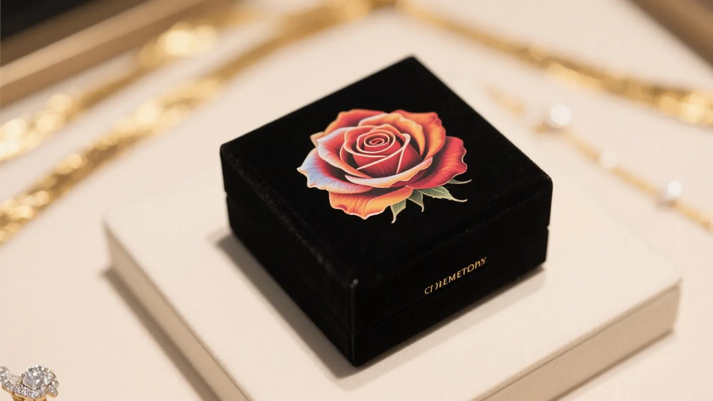 black velvet jewelry box offset printing rose design