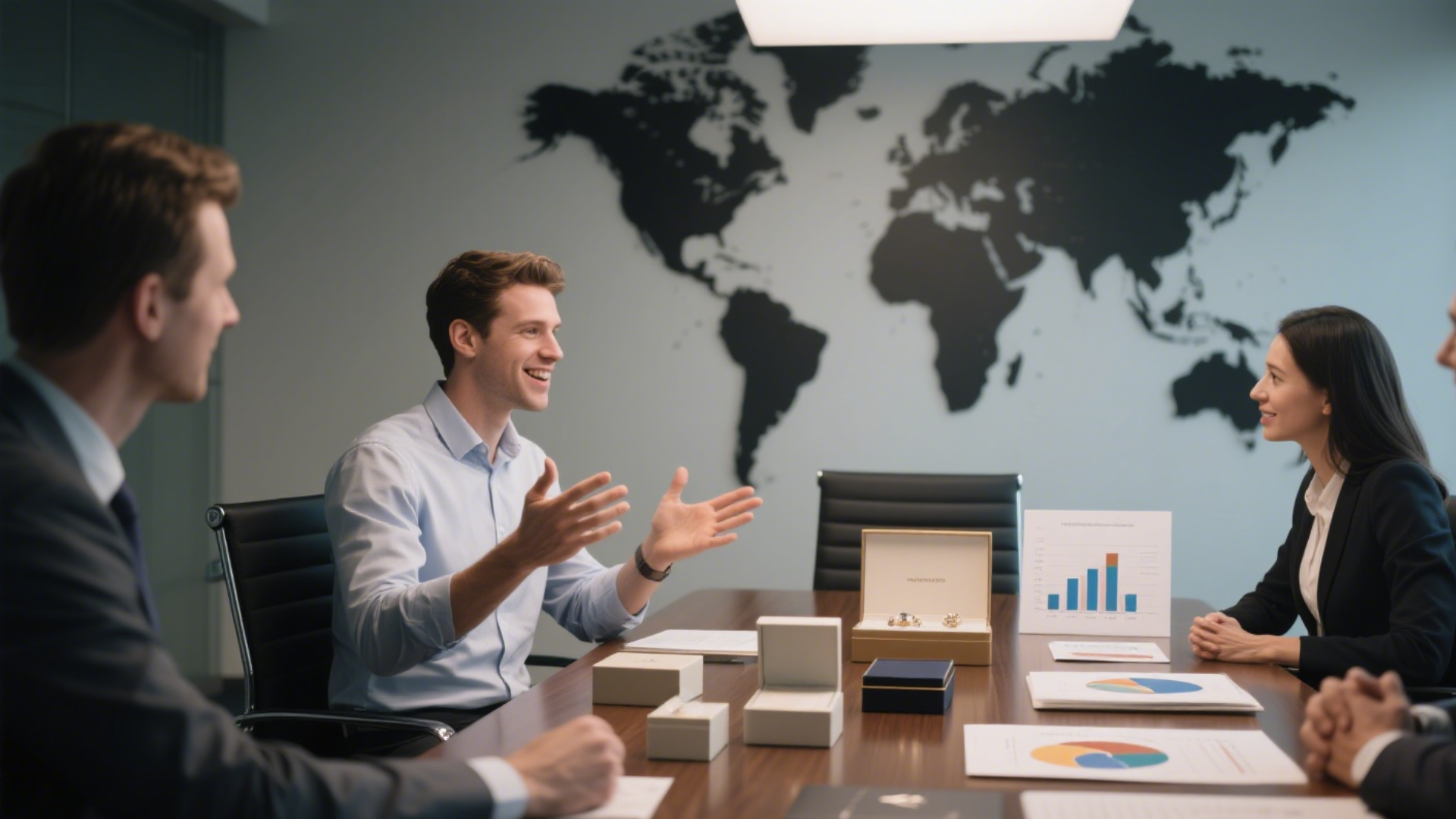 global logistics business meeting on jewelry box shipping