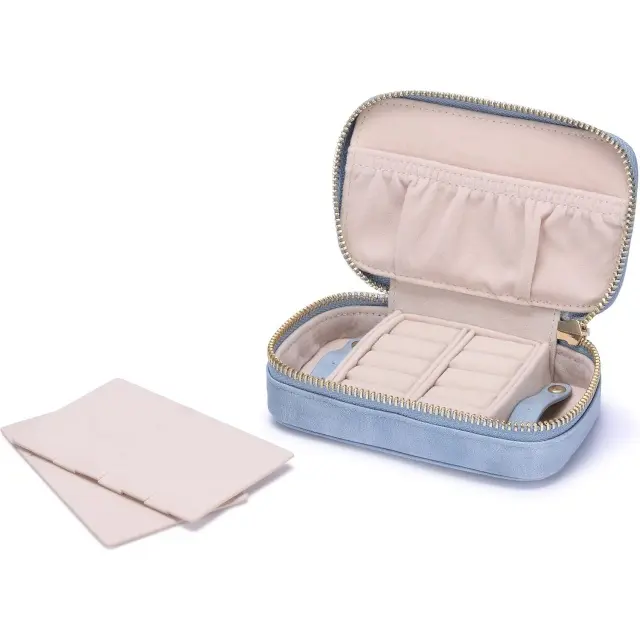 Leather Jewelry Organizer Light Blue | Custom Travel Jewelry Case – Richpack - leather jewelry organizer 5