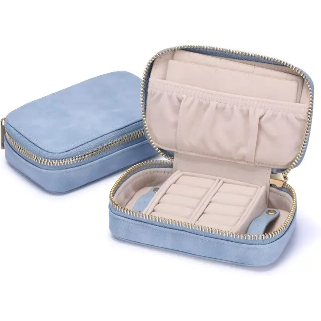 Leather Jewelry Organizer Light Blue | Custom Travel Jewelry Case – Richpack - leather jewelry organizer