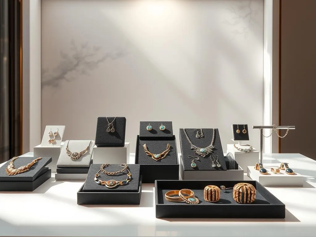 multi category jewelry box counter display.