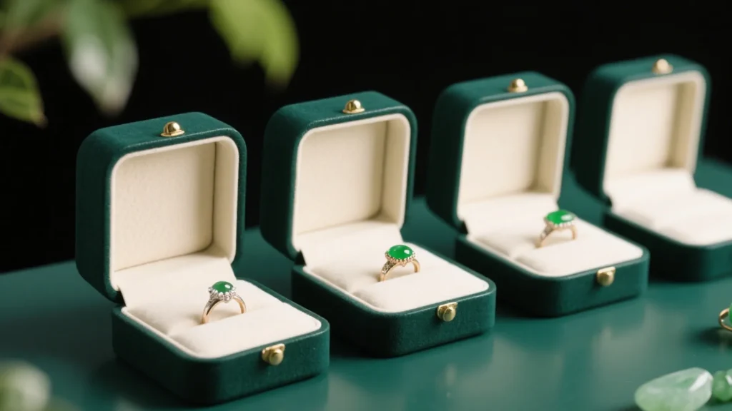 multiple green jewelry boxes display