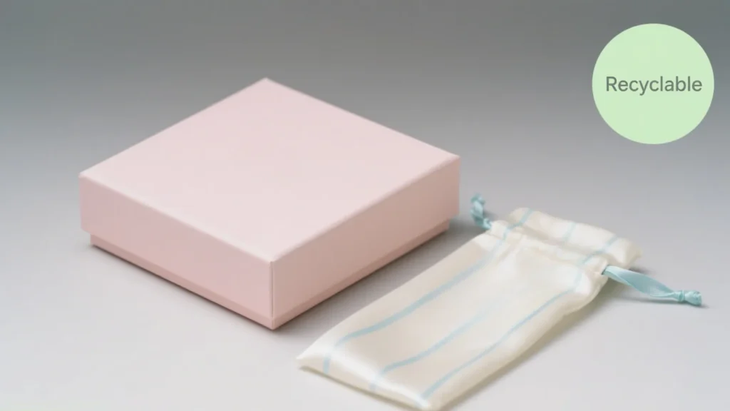 pink box and recyclable pouch for jewelry