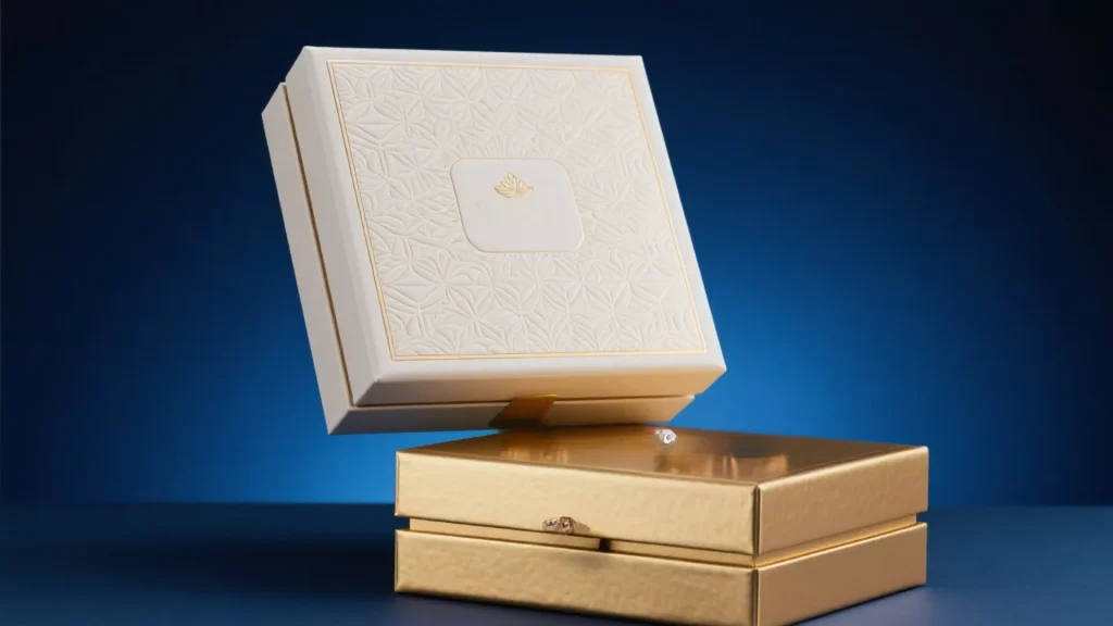 stacked luxury jewelry boxes display