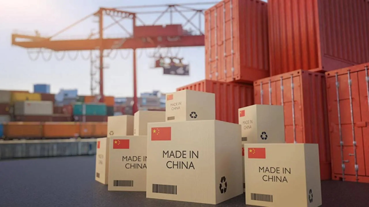 warehouse logistics red crates stacked