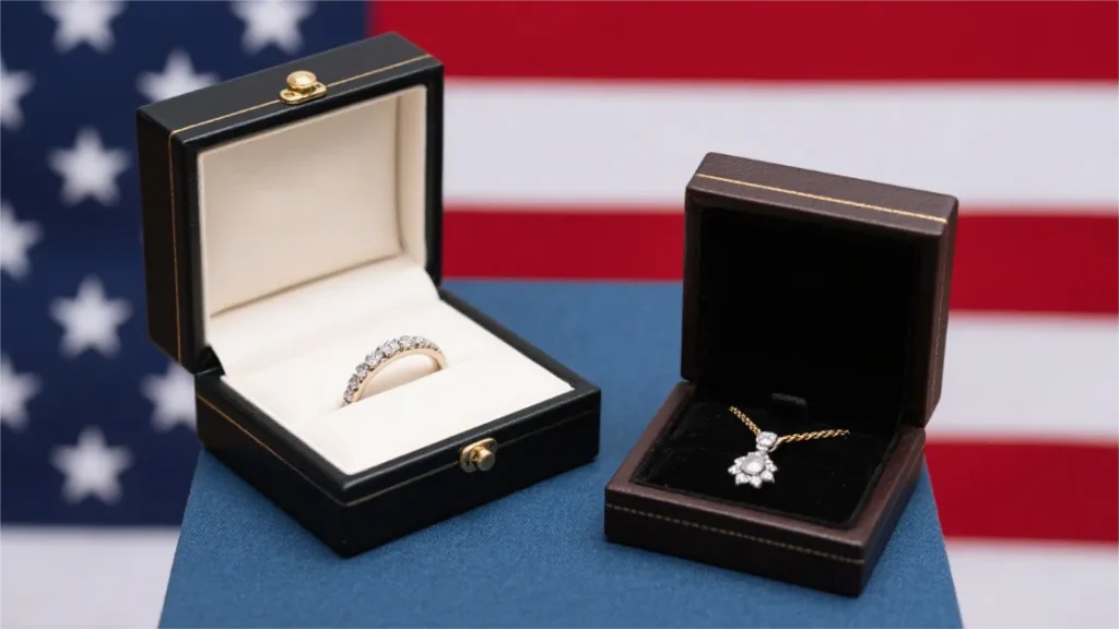 USA 15 Leading Jewelry Boxes Manufacturers in 2025 - Displaying two jewelry boxes against an American flag background