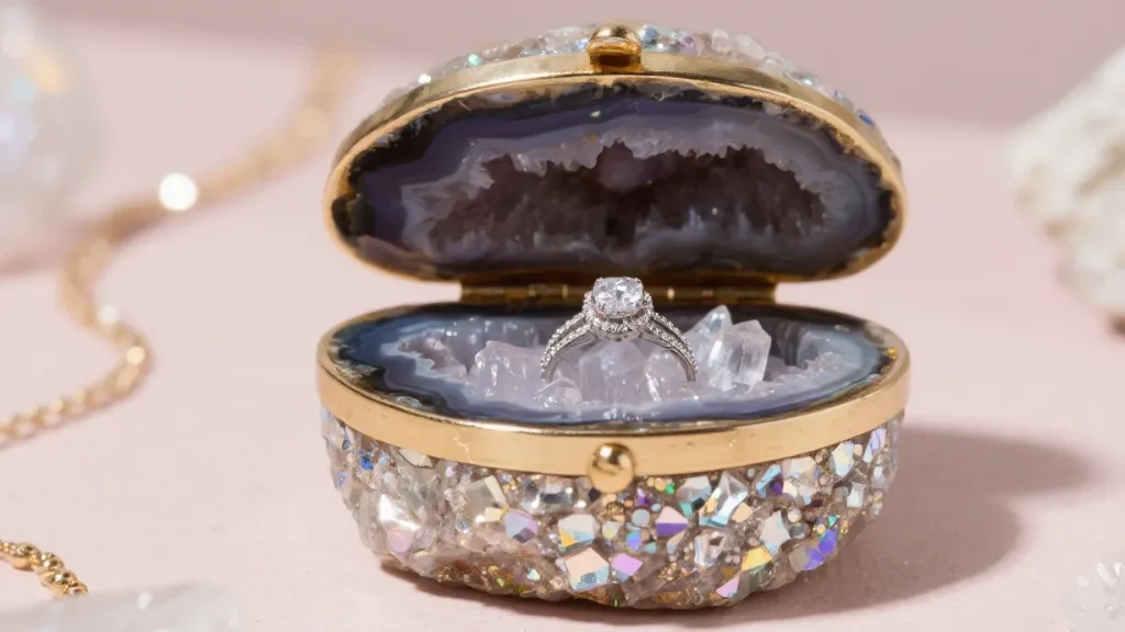 Guide to Engagement Ring Box Ideas: 20 Styles to Make Your Proposal Unforgettable - Sparkling Geode Box