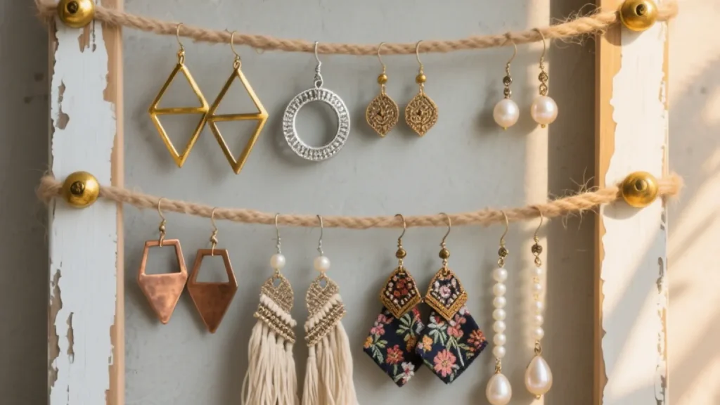 boho style wall jewelry display