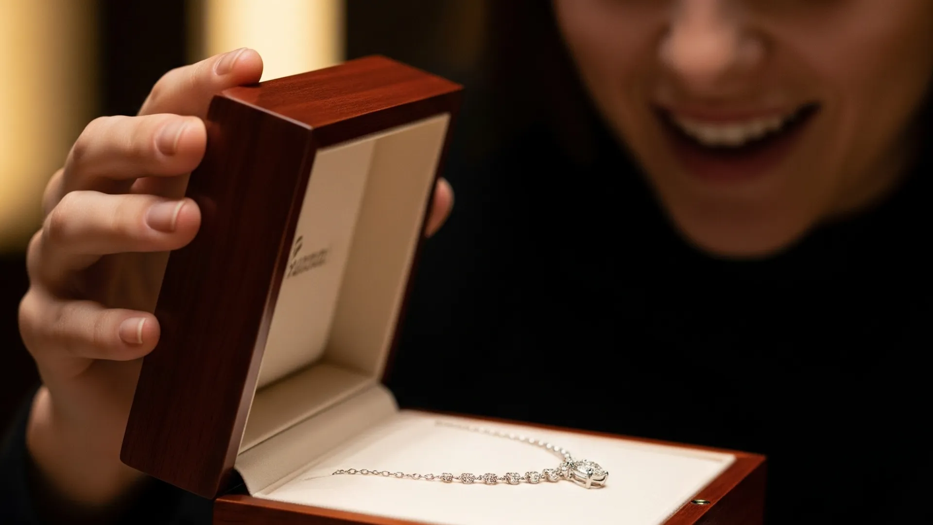 customer unboxing luxury jewelry gift box