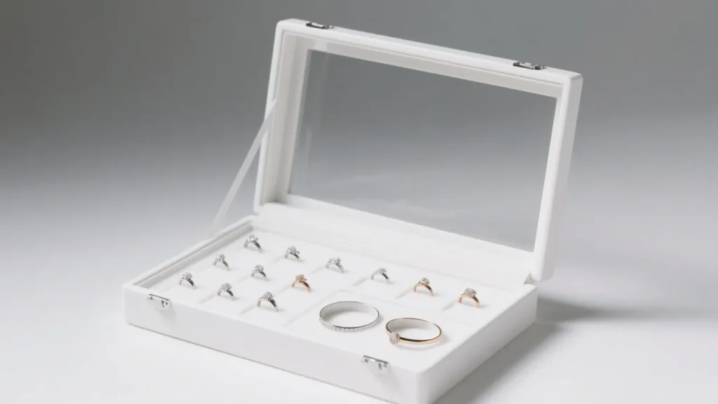 foam inserts multi ring jewelry box white opened