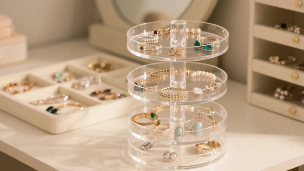 glass rack jewelry organization in shop