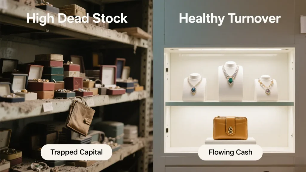 high dead stock vs healthy turnover jewelry display